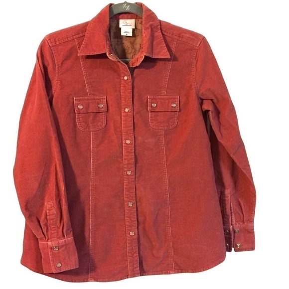 Corduroy fine gauge pearl snap western maternity shirt long sleeve red sz small. - Picture 1 of 7